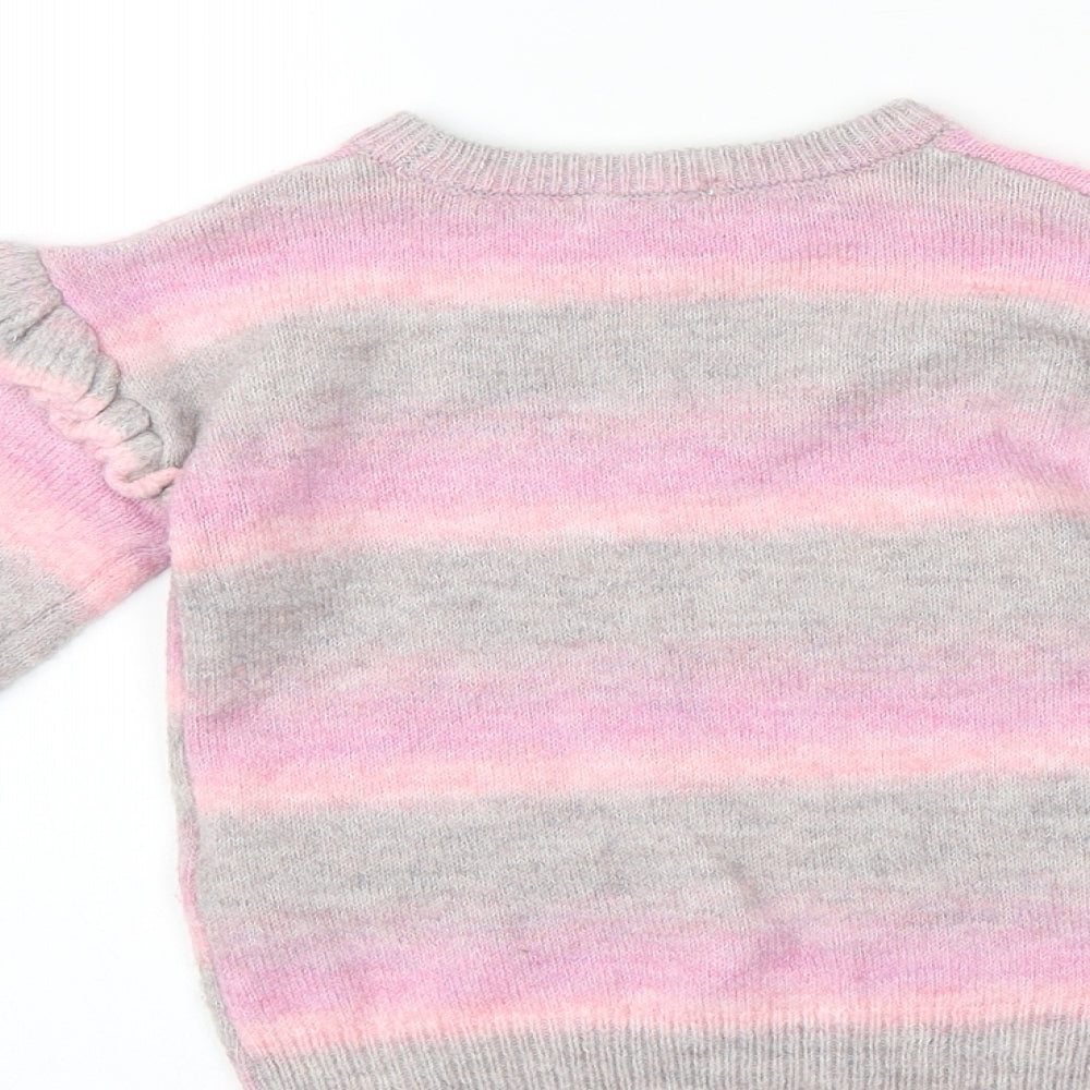 Primark Girls Pink Round Neck Striped 100% Merino Wool Pullover Jumper Size 2-3 Years Pullover