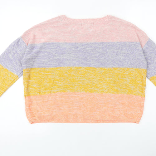 Primark Womens Multicoloured Round Neck Striped Acrylic Pullover Jumper Size XS