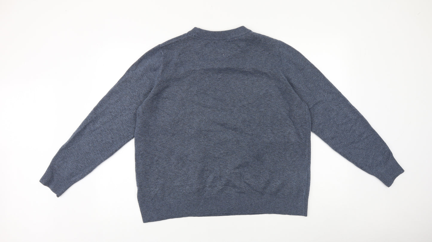 Marks and Spencer Mens Blue Round Neck Wool Pullover Jumper Size L Long Sleeve