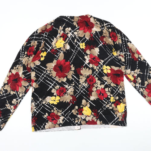 Karen Scott Womens Black Round Neck Floral 100% Cotton Cardigan Jumper Size L
