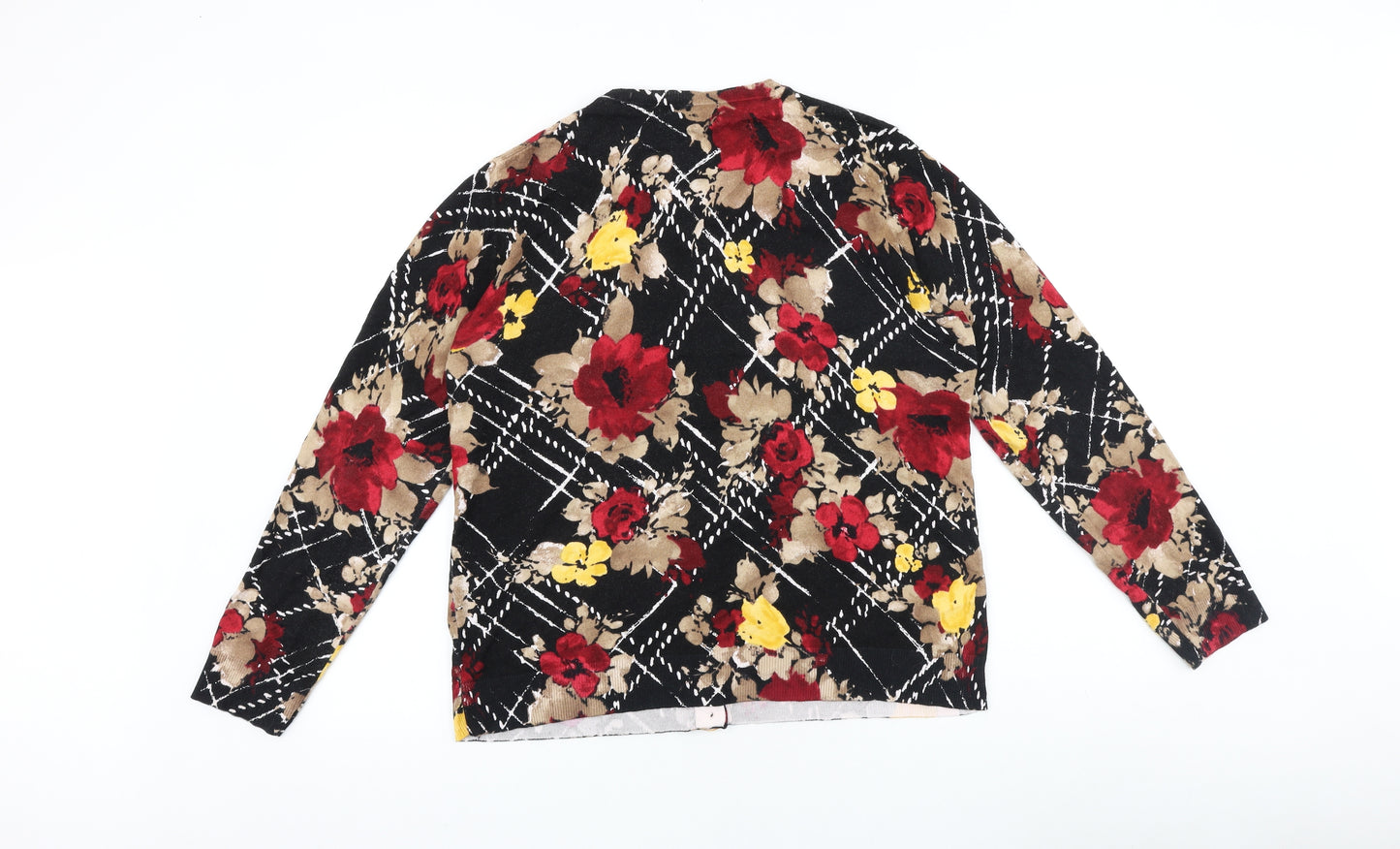Karen Scott Womens Black Round Neck Floral 100% Cotton Cardigan Jumper Size L