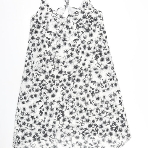H&M Womens Black Floral Viscose Tank Dress Size 10 Scoop Neck Pullover