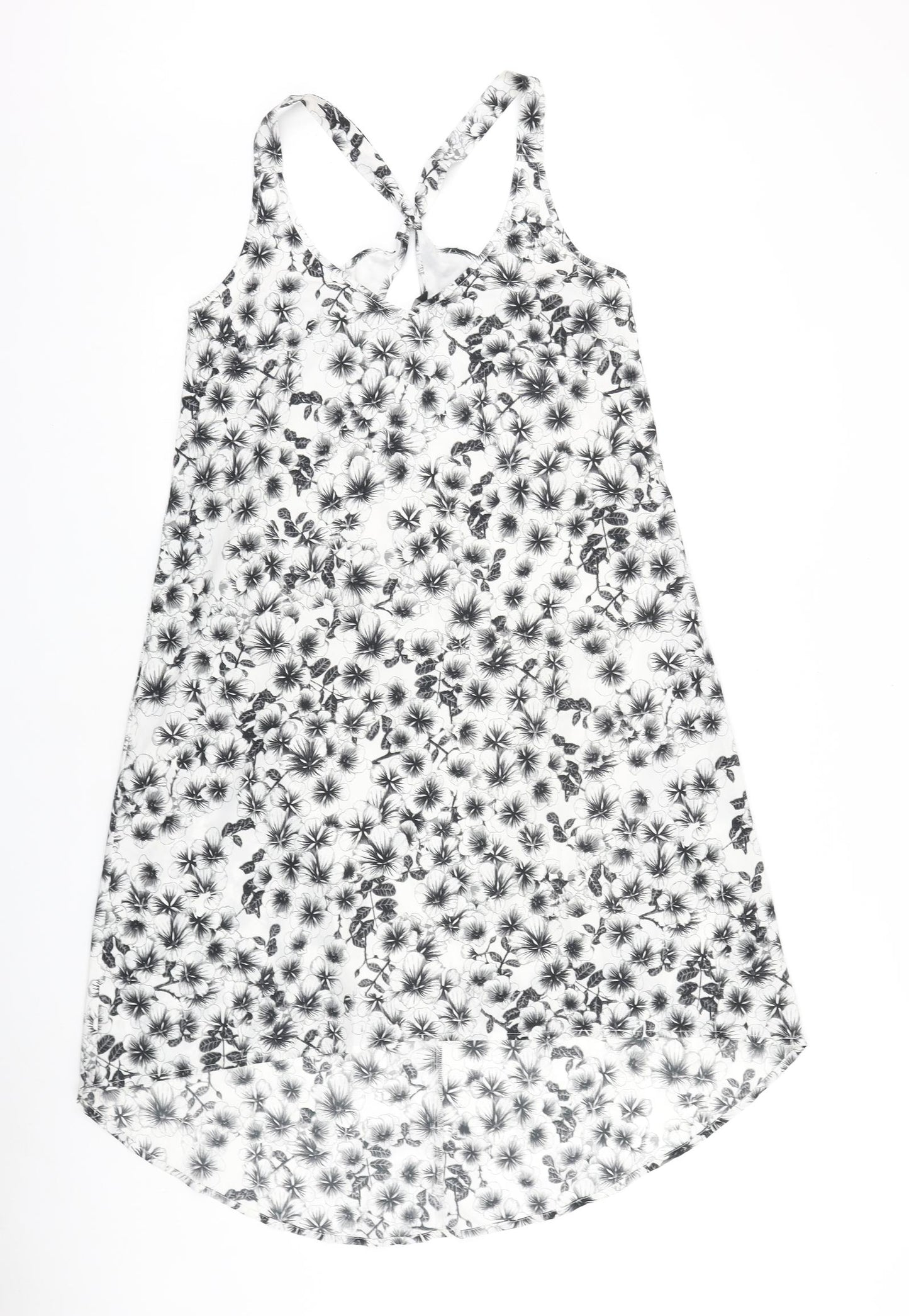 H&M Womens Black Floral Viscose Tank Dress Size 10 Scoop Neck Pullover