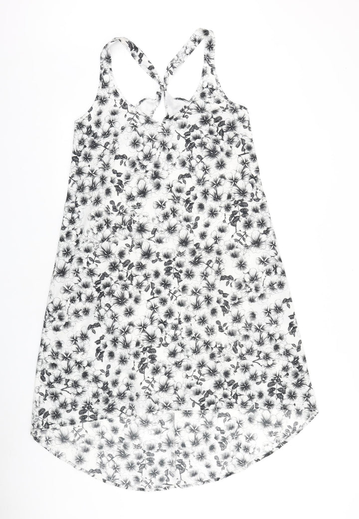 H&M Womens Black Floral Viscose Tank Dress Size 10 Scoop Neck Pullover
