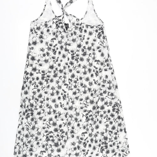 H&M Womens Black Floral Viscose Tank Dress Size 10 Scoop Neck Pullover