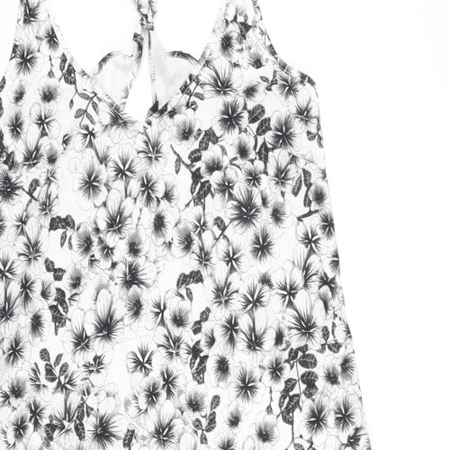 H&M Womens Black Floral Viscose Tank Dress Size 10 Scoop Neck Pullover