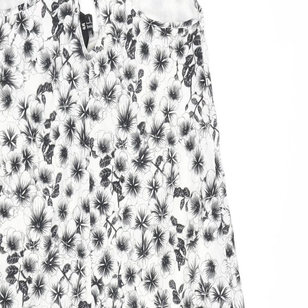 H&M Womens Black Floral Viscose Tank Dress Size 10 Scoop Neck Pullover