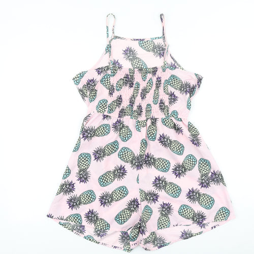 Primark Womens Pink Geometric Viscose Playsuit One-Piece Size 10 Pullover - Pineapple