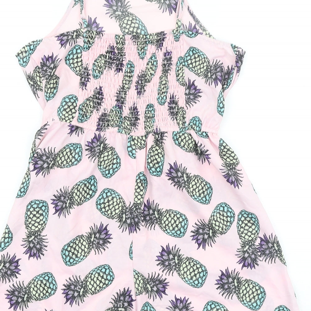 Primark Womens Pink Geometric Viscose Playsuit One-Piece Size 10 Pullover - Pineapple