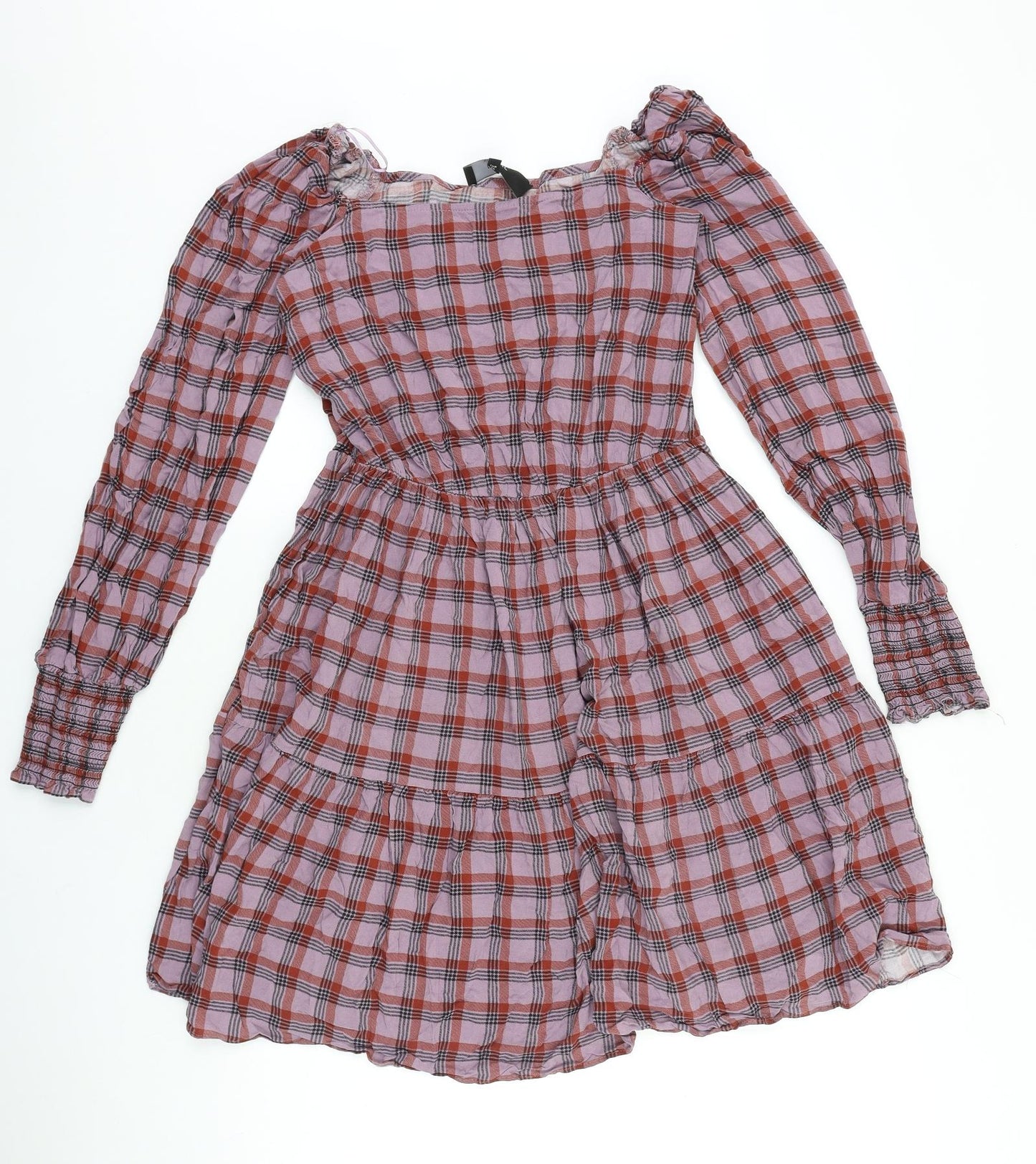 NEXT Womens Pink Plaid 100% Cotton Fit & Flare Size 10 Boat Neck Pullover