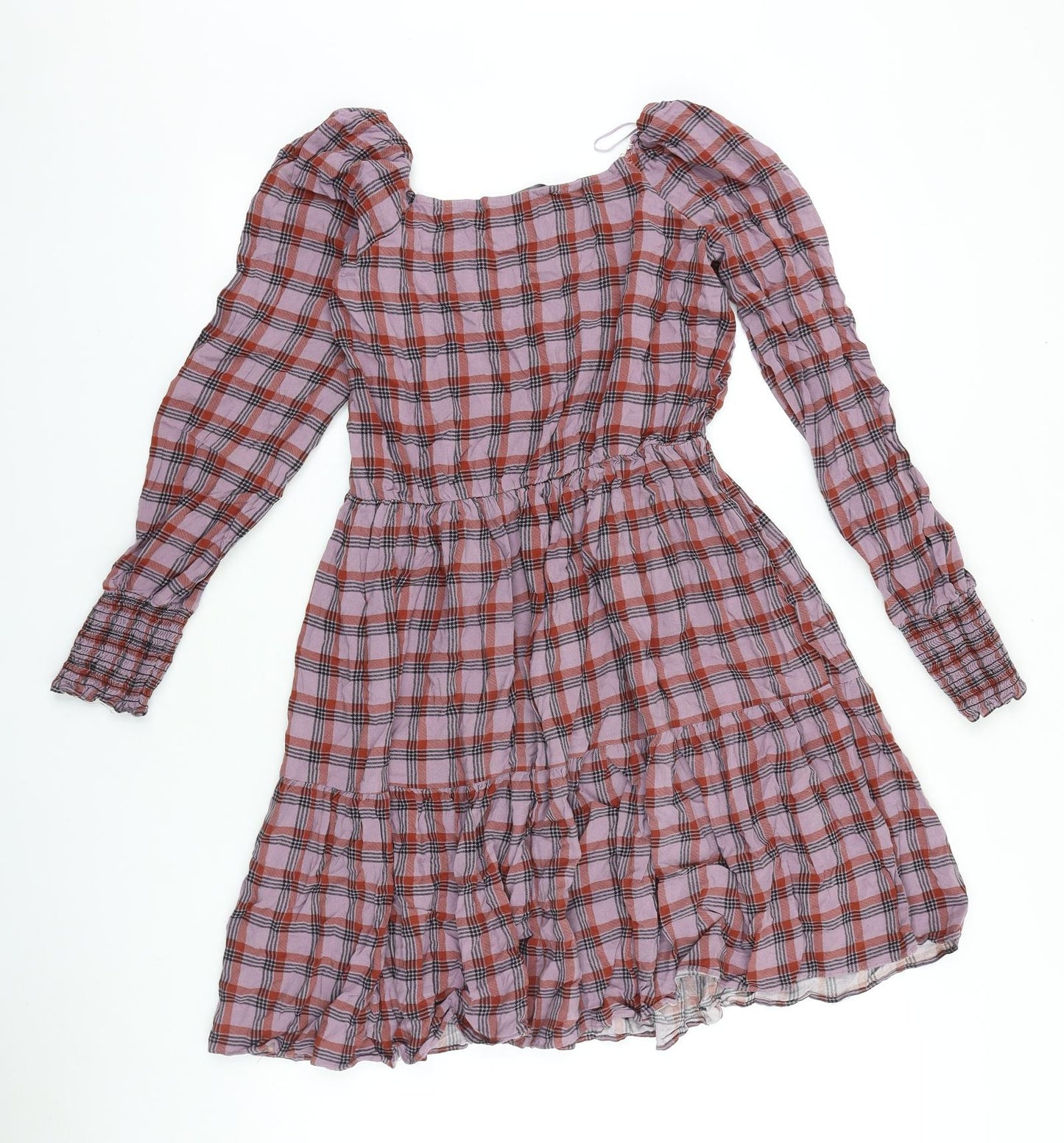 NEXT Womens Pink Plaid 100% Cotton Fit & Flare Size 10 Boat Neck Pullover