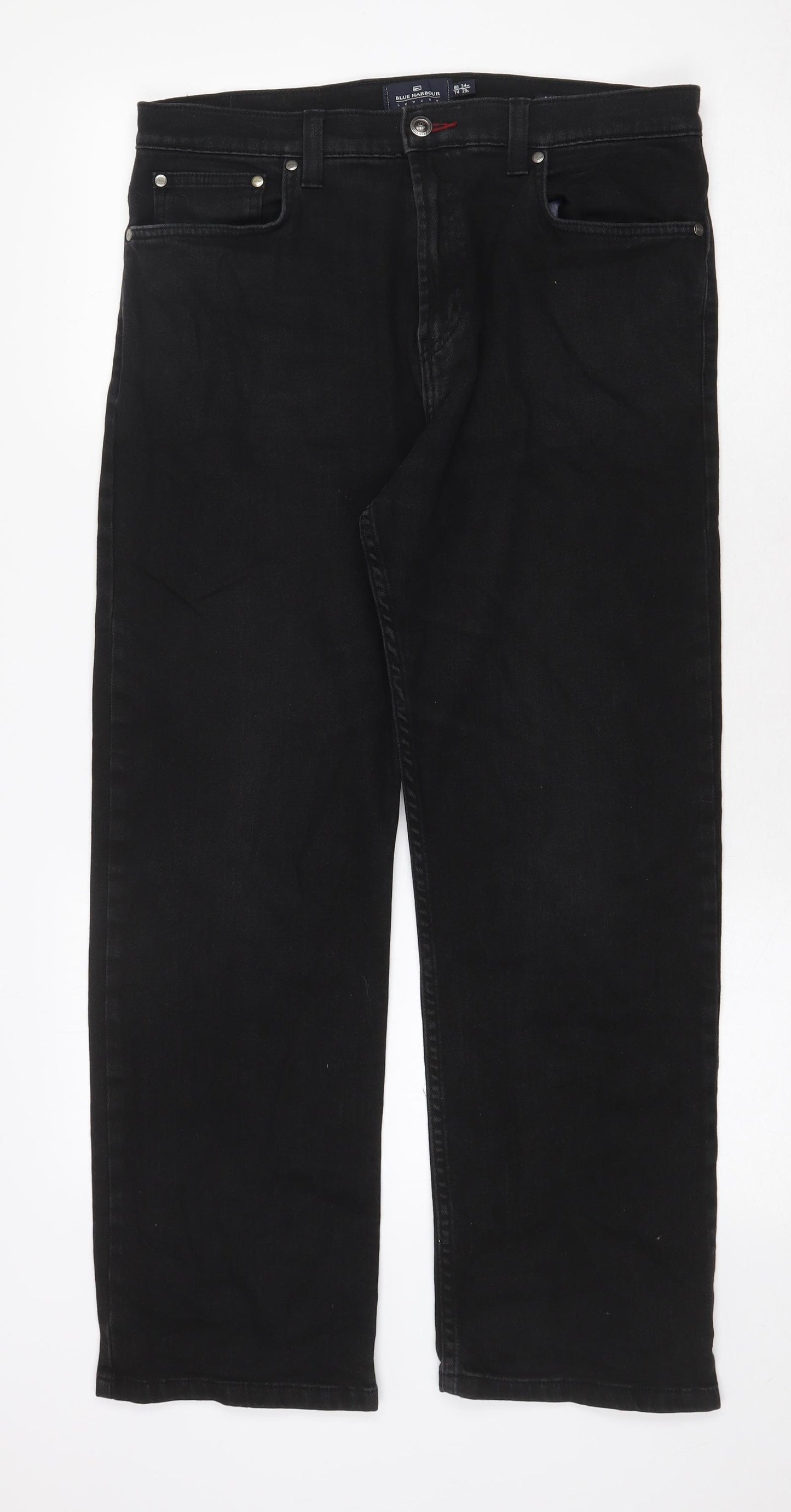 Blue Harbour Mens Black Cotton Straight Jeans Size 34 in Regular Zip