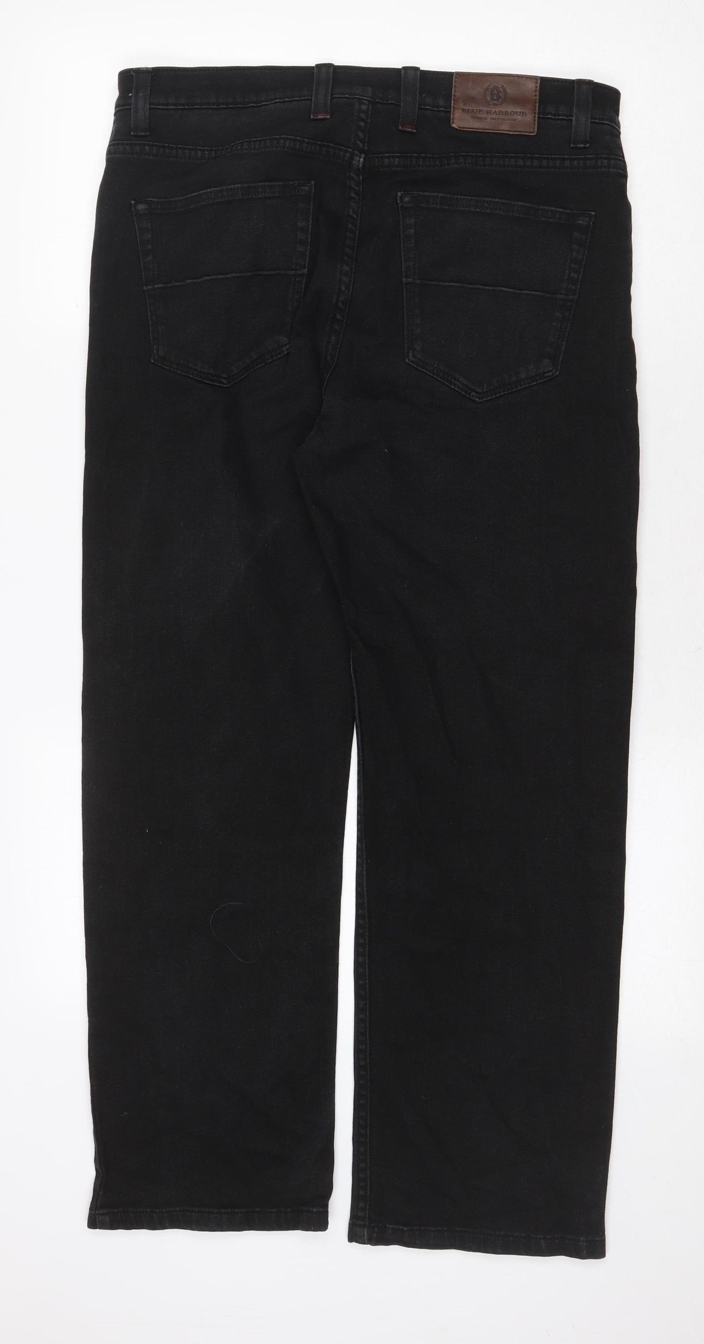 Blue Harbour Mens Black Cotton Straight Jeans Size 34 in Regular Zip