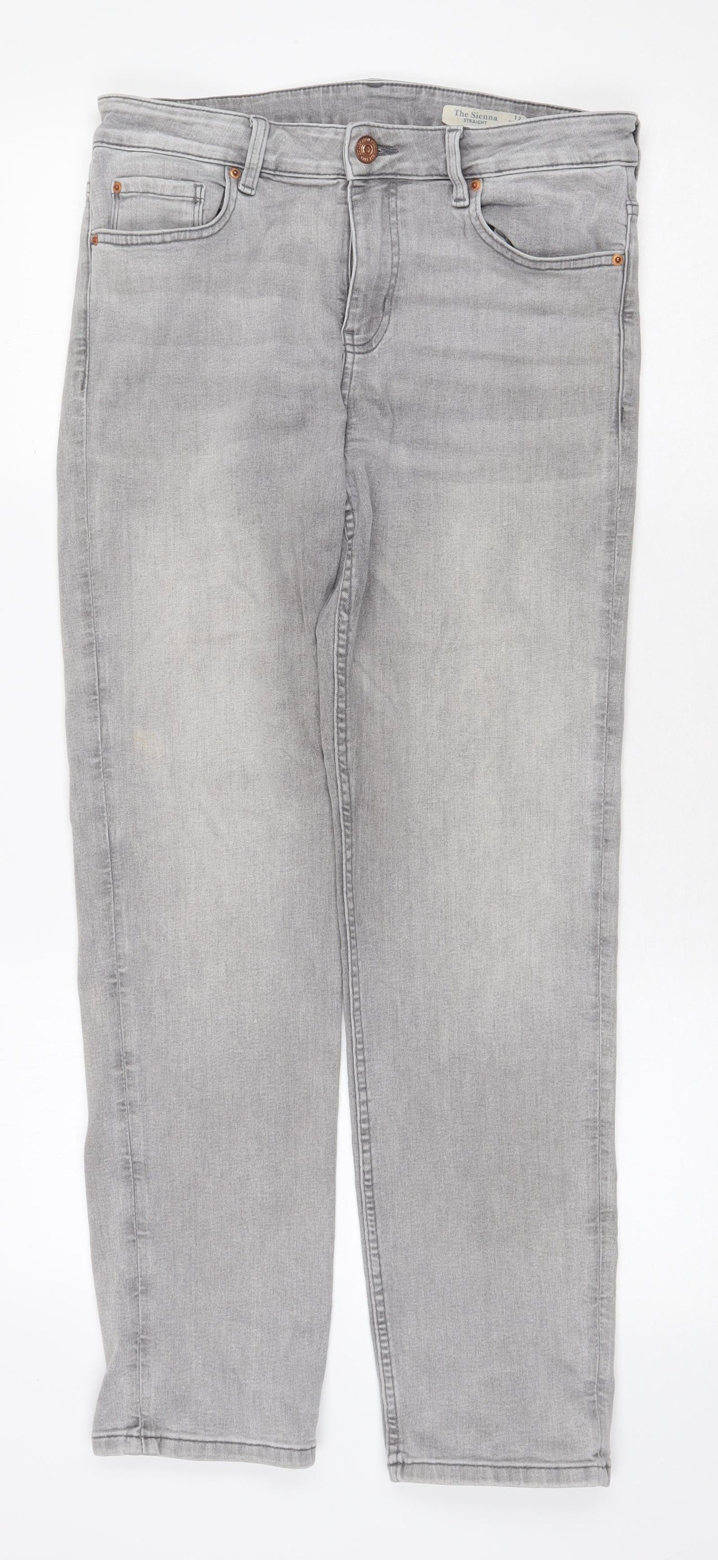 Marks and Spencer Womens Grey Cotton Straight Jeans Size 12 Regular Zip