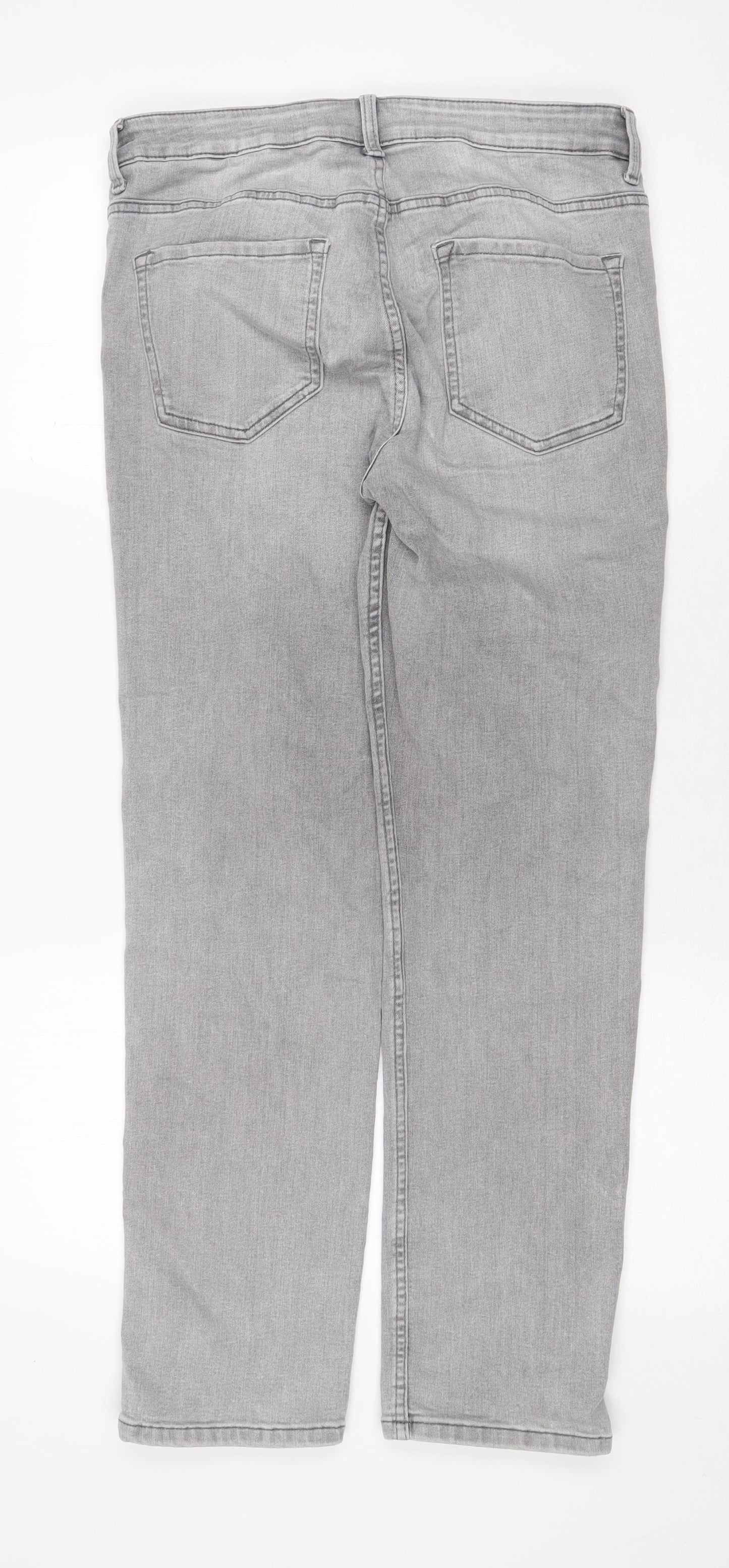 Marks and Spencer Womens Grey Cotton Straight Jeans Size 12 Regular Zip