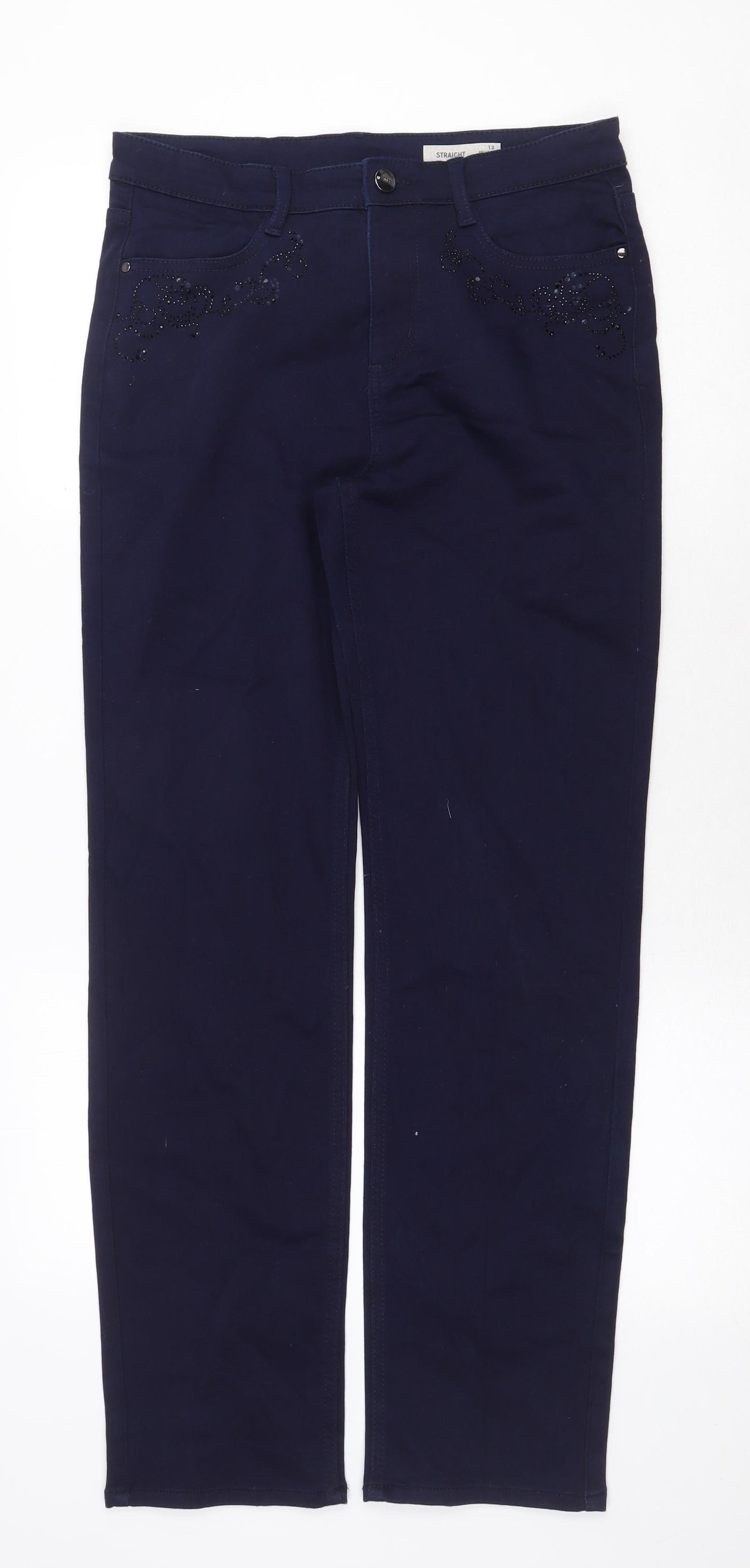 Marks and Spencer Womens Blue Cotton Straight Jeans Size 12 Regular Zip