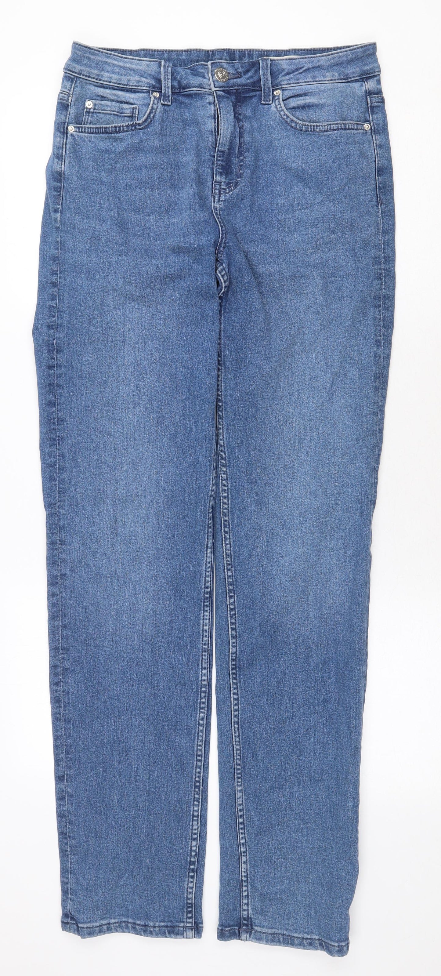 Marks and Spencer Womens Blue Cotton Straight Jeans Size 12 Regular Zip