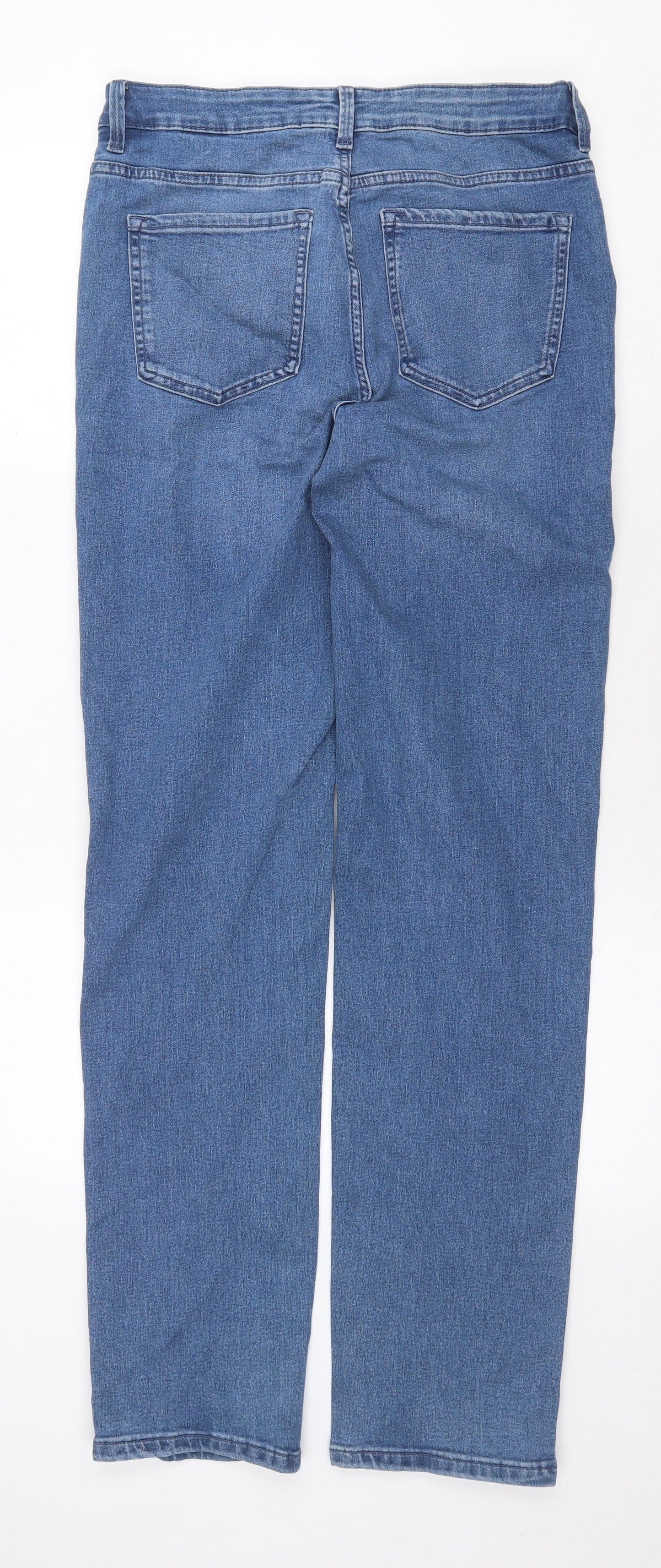 Marks and Spencer Womens Blue Cotton Straight Jeans Size 12 Regular Zip