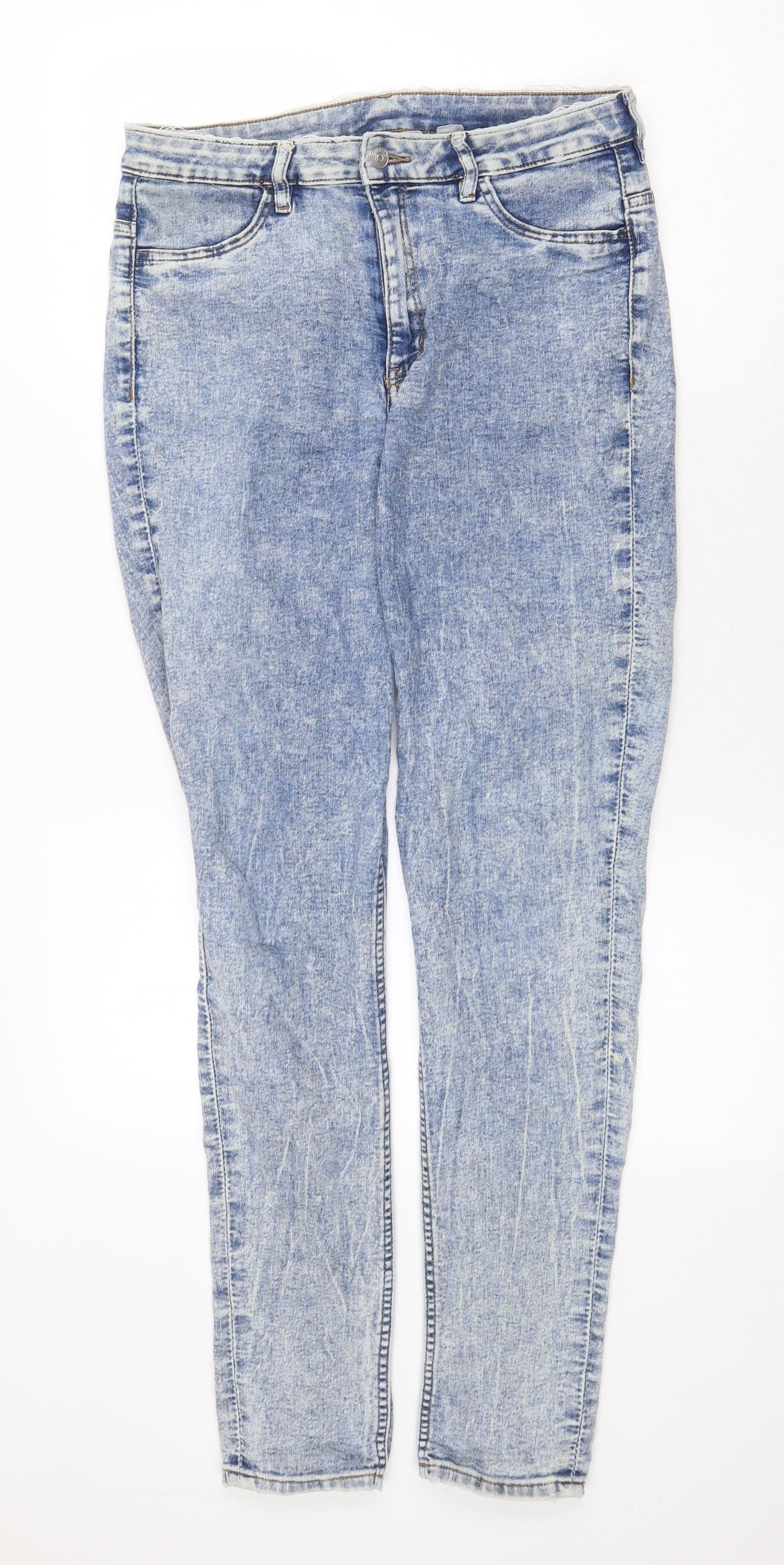 H&M Womens Blue Cotton Skinny Jeans Size 14 Regular Zip
