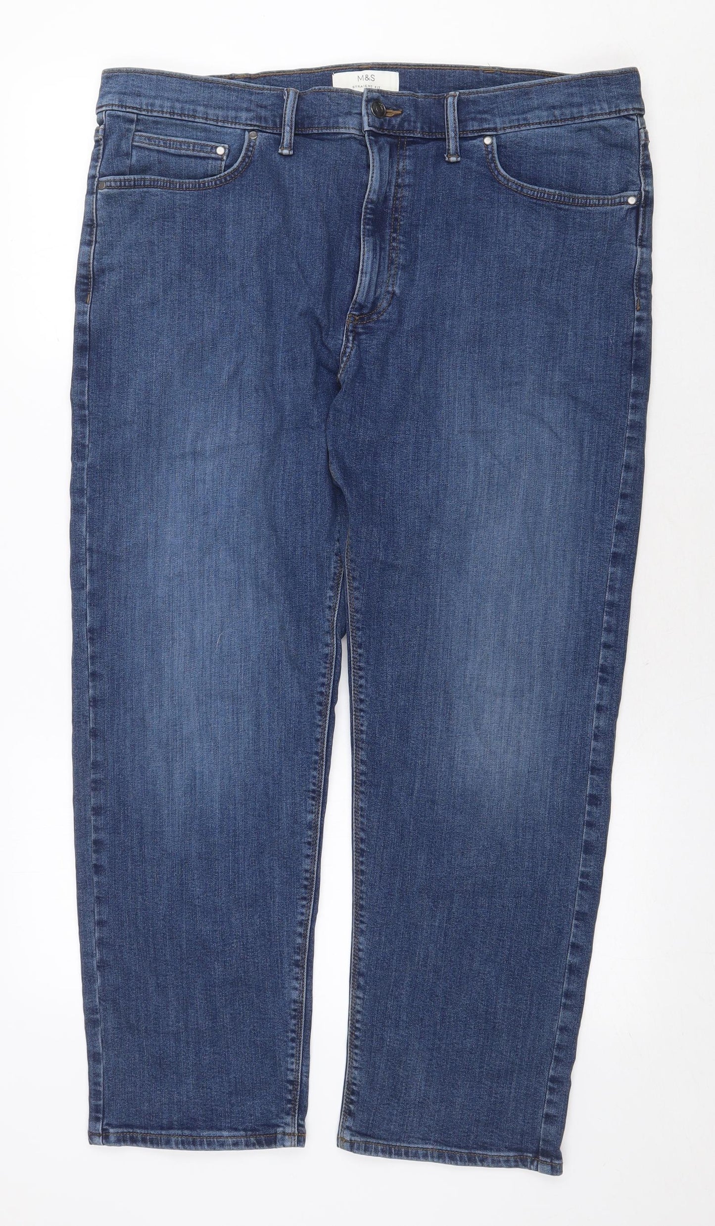 Marks and Spencer Mens Blue Cotton Straight Jeans Size 38 in Regular Zip