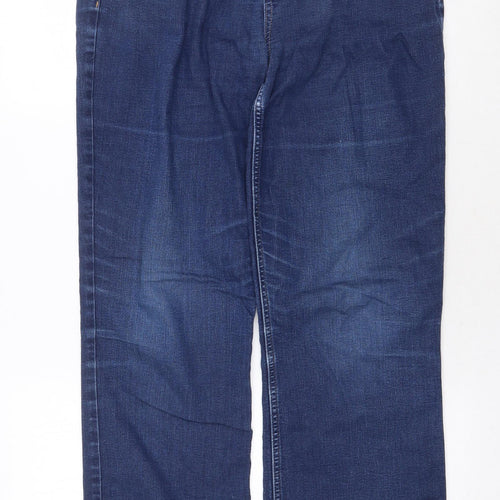 Marks and Spencer Womens Blue Cotton Straight Jeans Size 14 Regular Zip