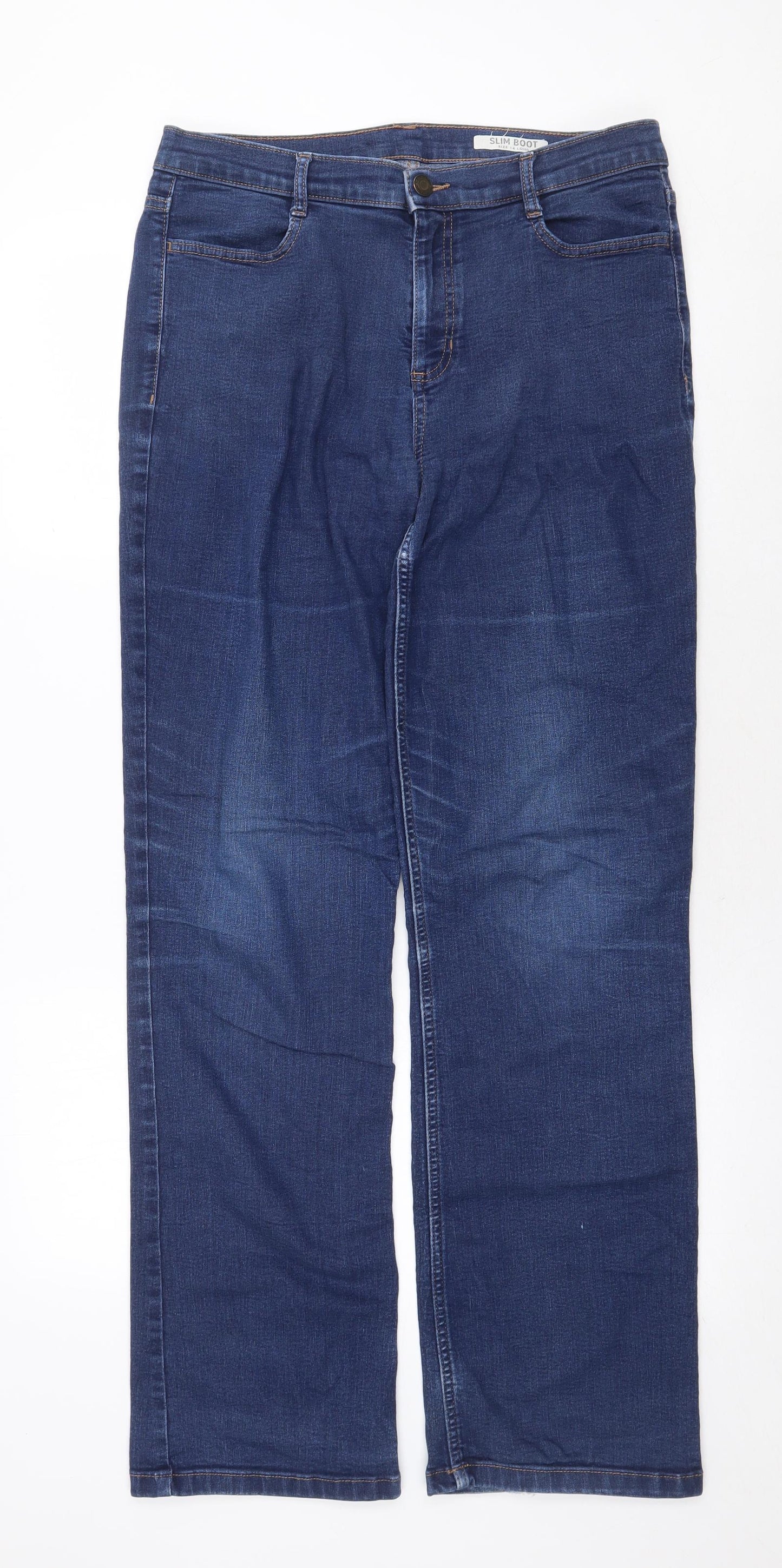 Marks and Spencer Womens Blue Cotton Straight Jeans Size 14 Regular Zip