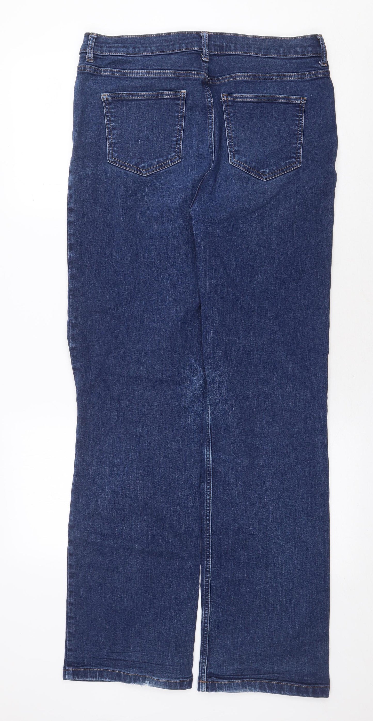 Marks and Spencer Womens Blue Cotton Straight Jeans Size 14 Regular Zip