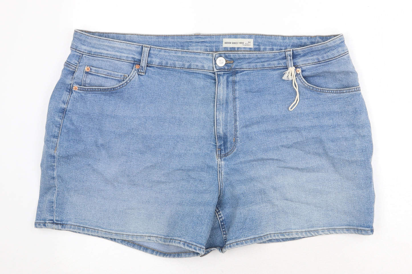 Marks and Spencer Womens Blue Cotton Boyfriend Shorts Size 24 Regular Zip