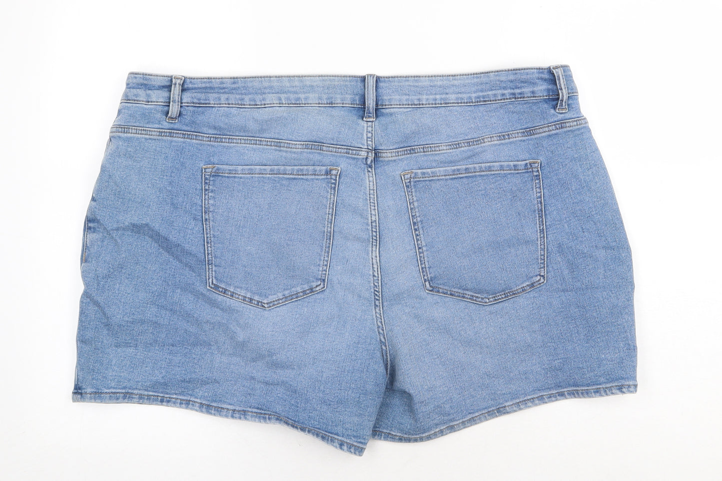 Marks and Spencer Womens Blue Cotton Boyfriend Shorts Size 24 Regular Zip
