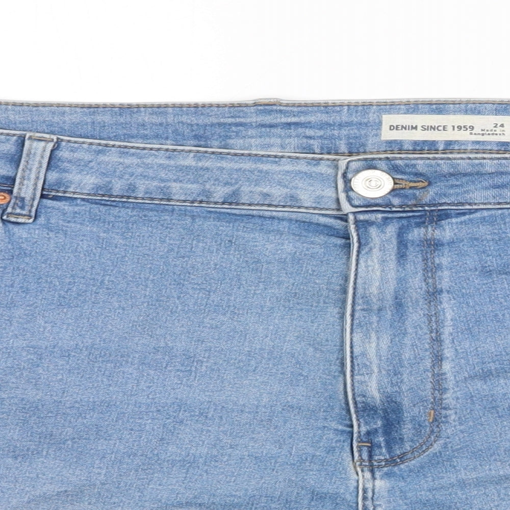 Marks and Spencer Womens Blue Cotton Boyfriend Shorts Size 24 Regular Zip