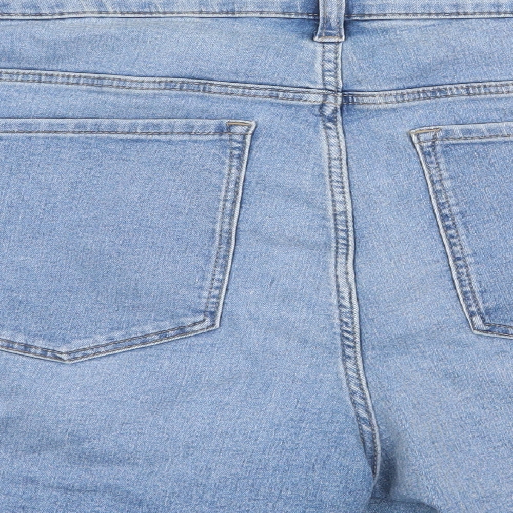Marks and Spencer Womens Blue Cotton Boyfriend Shorts Size 24 Regular Zip