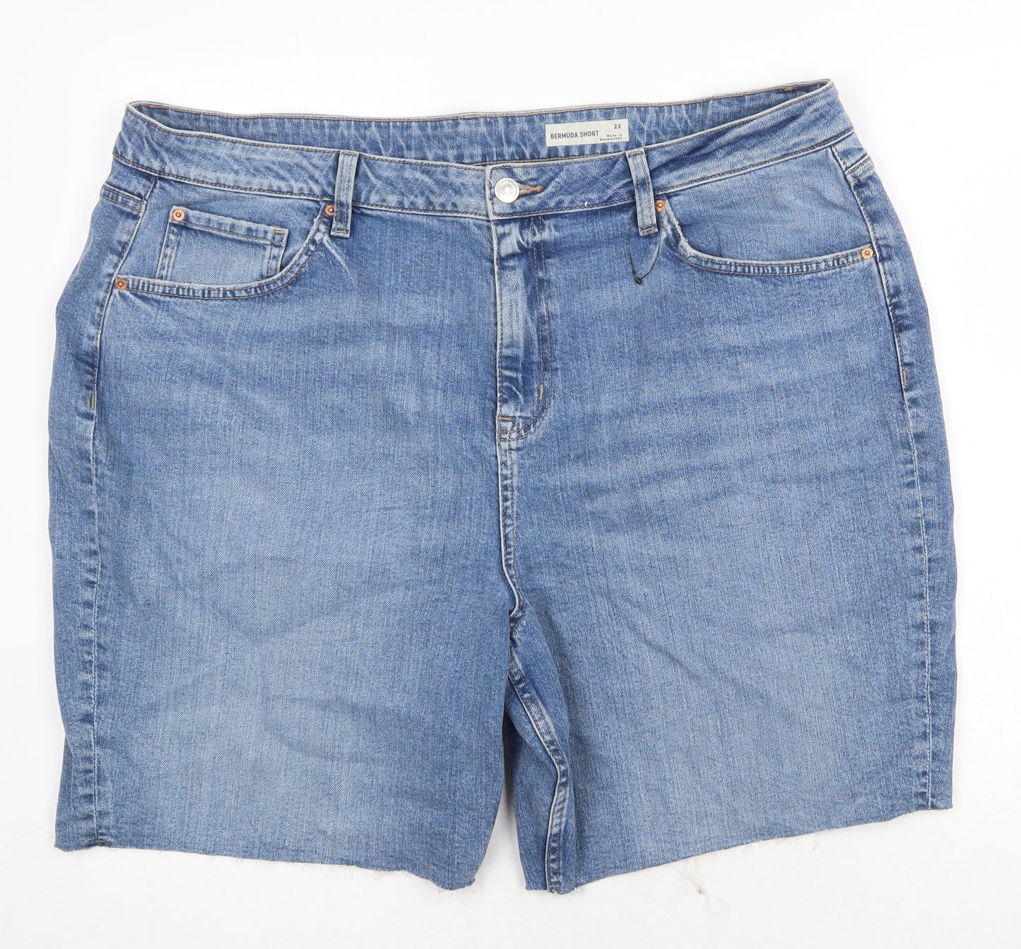 Marks and Spencer Womens Blue Cotton Culotte Shorts Size 22 Regular Zip
