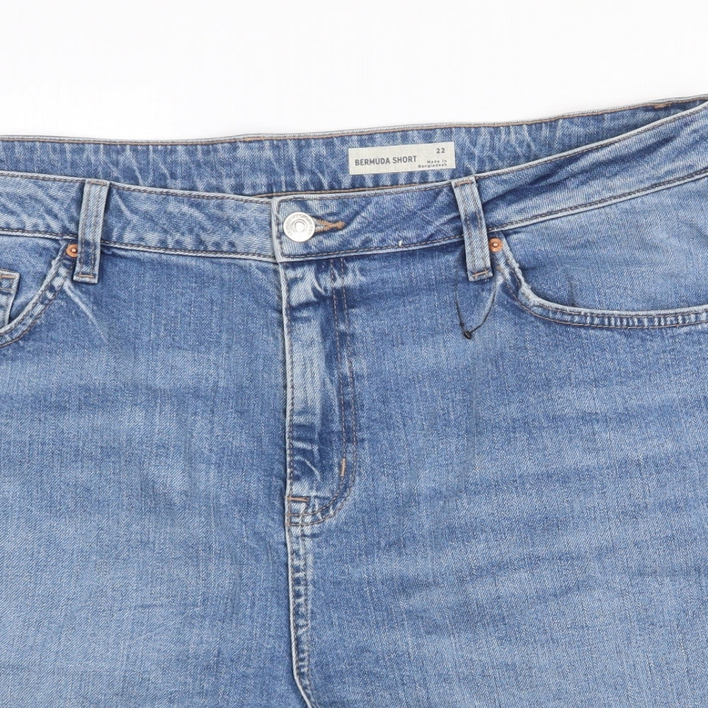 Marks and Spencer Womens Blue Cotton Culotte Shorts Size 22 Regular Zip