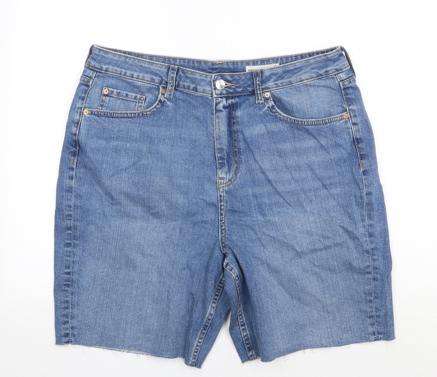 Marks and Spencer Womens Blue Cotton Cut-Off Shorts Size 16 Regular Zip