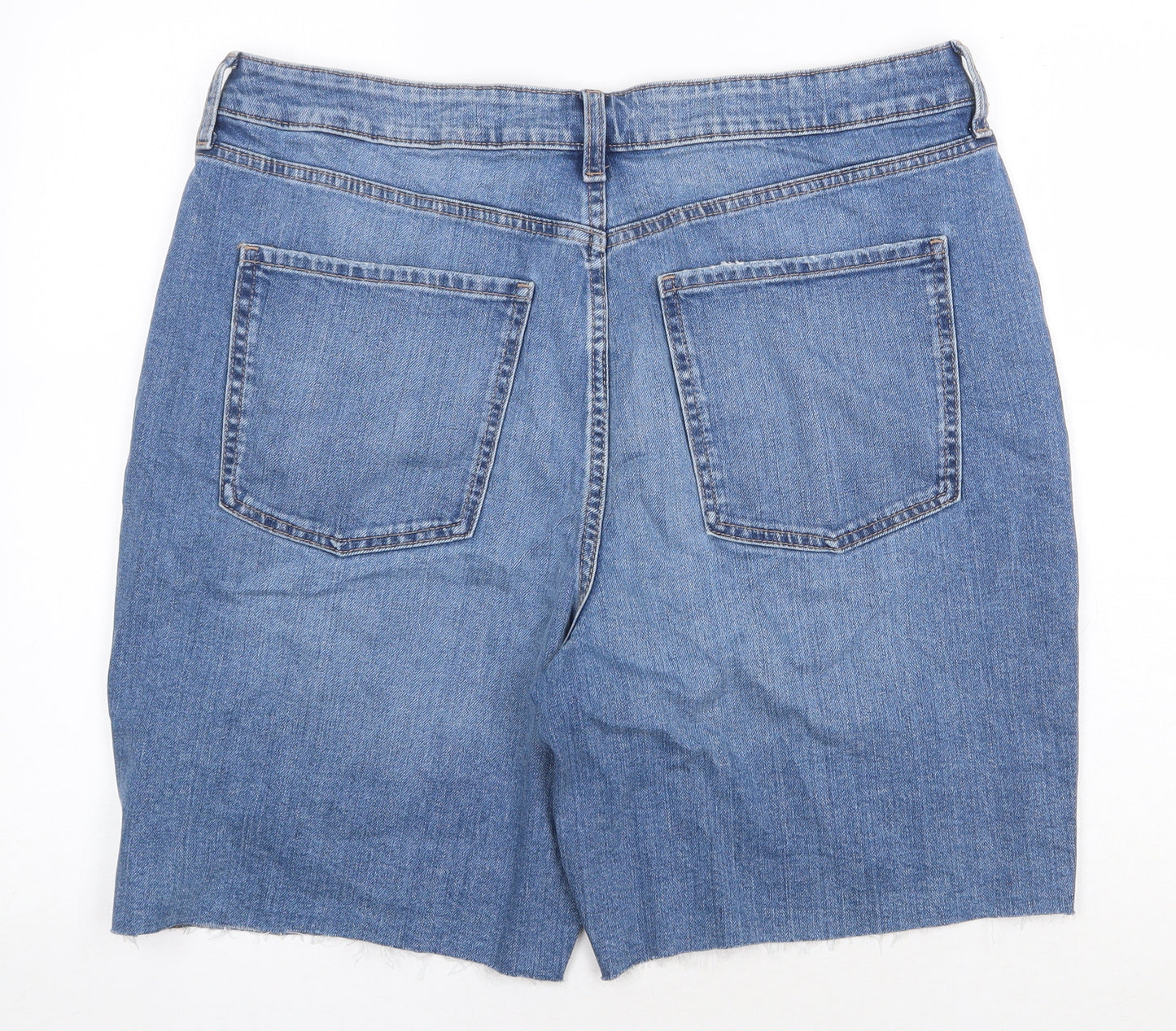 Marks and Spencer Womens Blue Cotton Cut-Off Shorts Size 16 Regular Zip