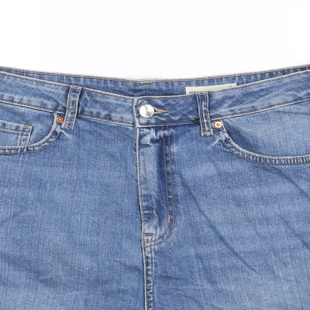 Marks and Spencer Womens Blue Cotton Cut-Off Shorts Size 16 Regular Zip