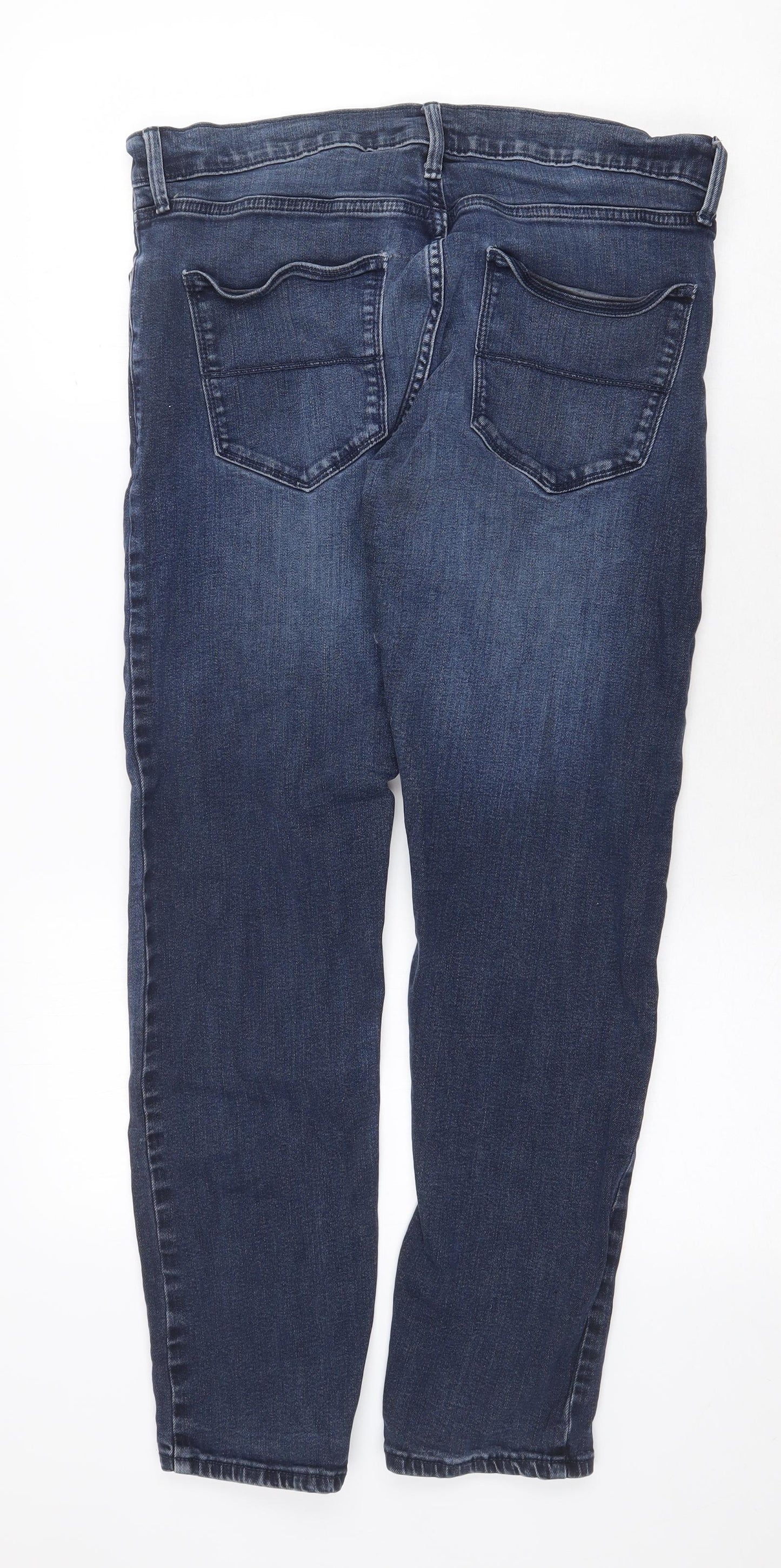 Marks and Spencer Mens Blue Cotton Straight Jeans Size 34 in Regular Zip