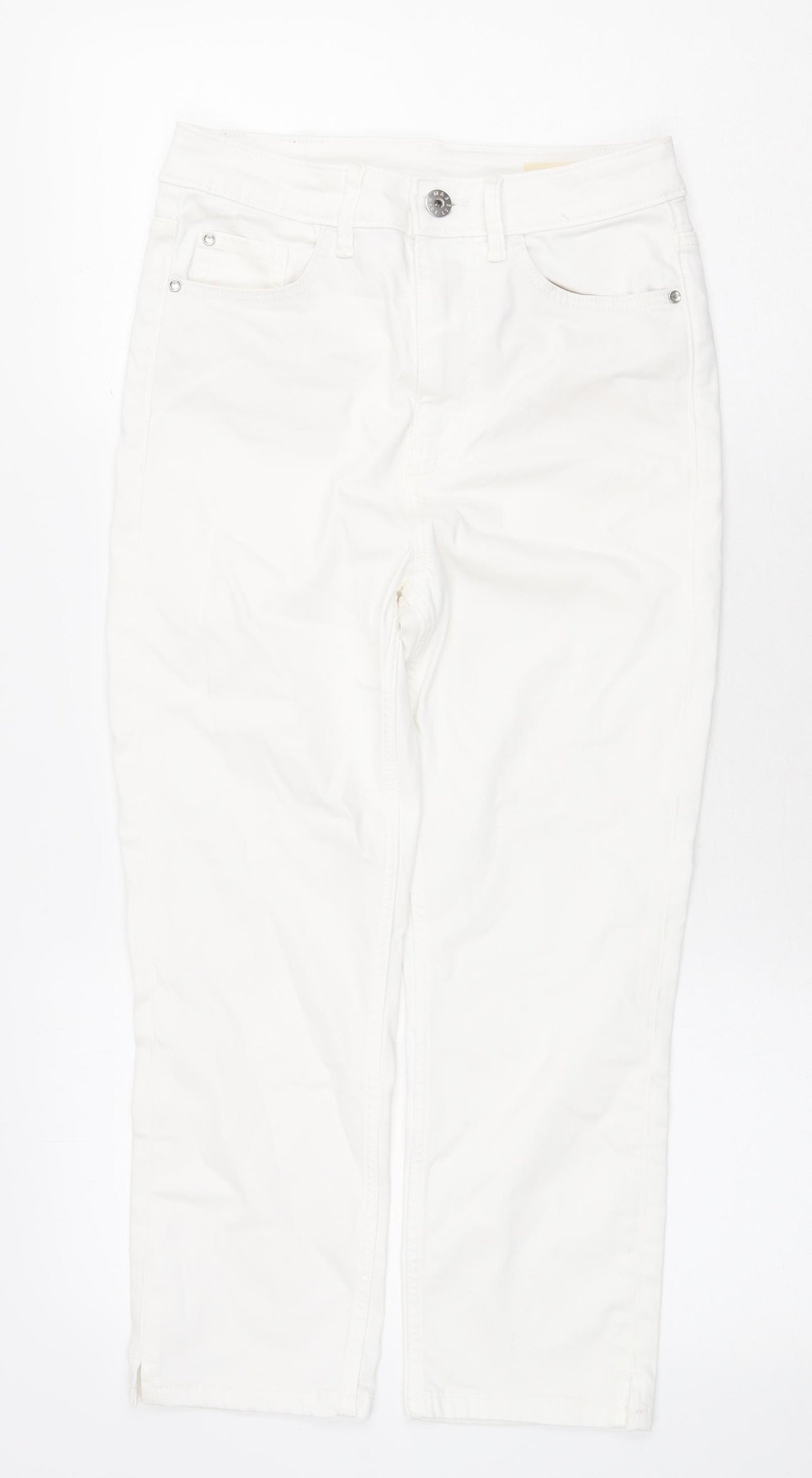 Marks and Spencer Womens White Cotton Straight Jeans Size 8 Regular Zip