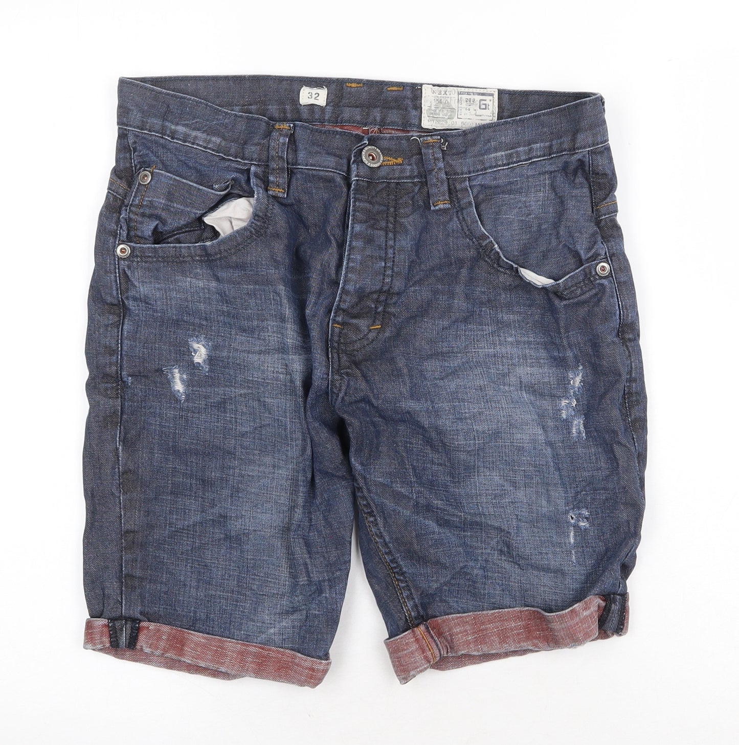 NEXT Mens Blue Cotton Biker Shorts Size 32 in Regular Zip