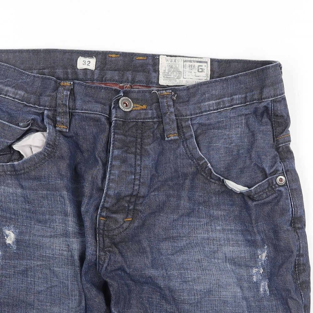 NEXT Mens Blue Cotton Biker Shorts Size 32 in Regular Zip