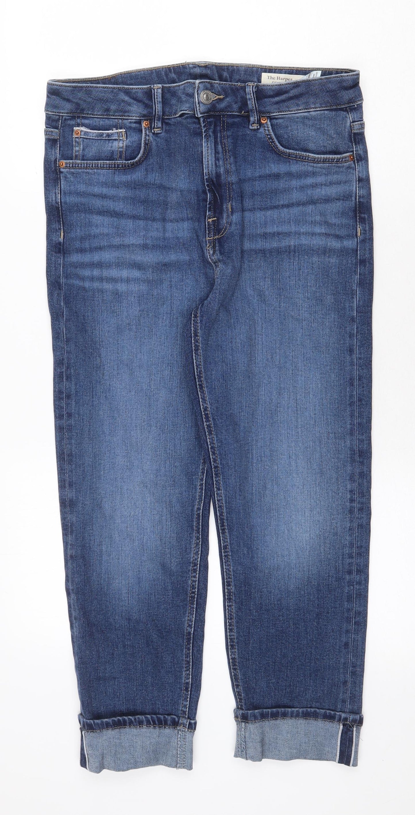 Marks and Spencer Womens Blue Cotton Straight Jeans Size 14 Regular Zip