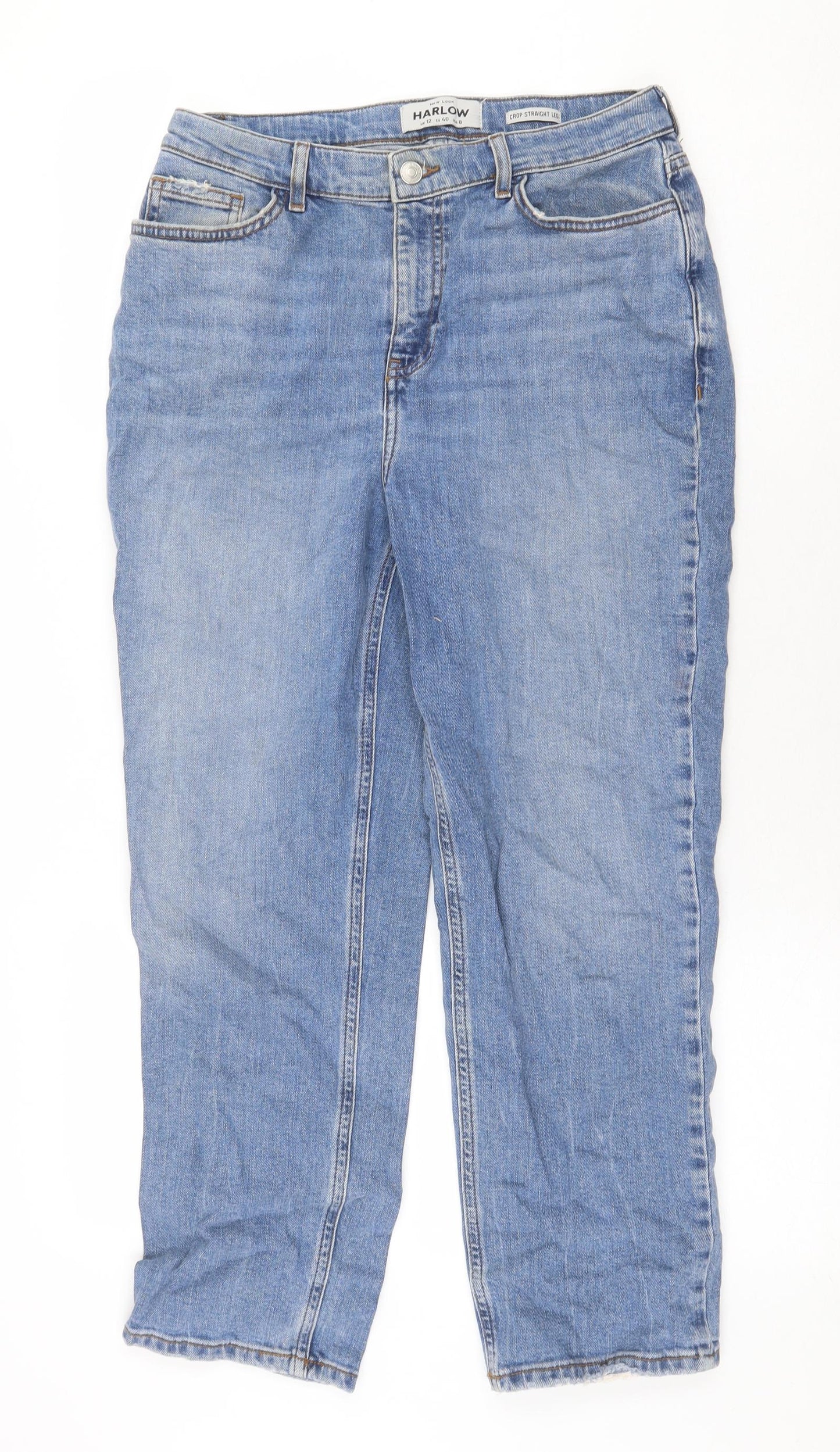 New Look Womens Blue Cotton Straight Jeans Size 12 Regular Zip