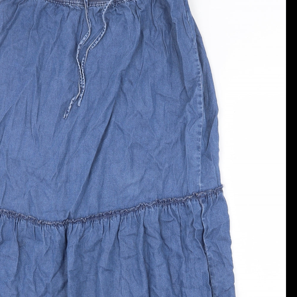 Nutmeg Womens Blue Cotton Peasant Skirt Size 14 Tie