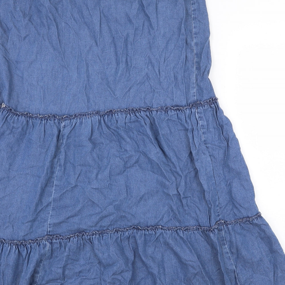 Nutmeg Womens Blue Cotton Peasant Skirt Size 14 Tie