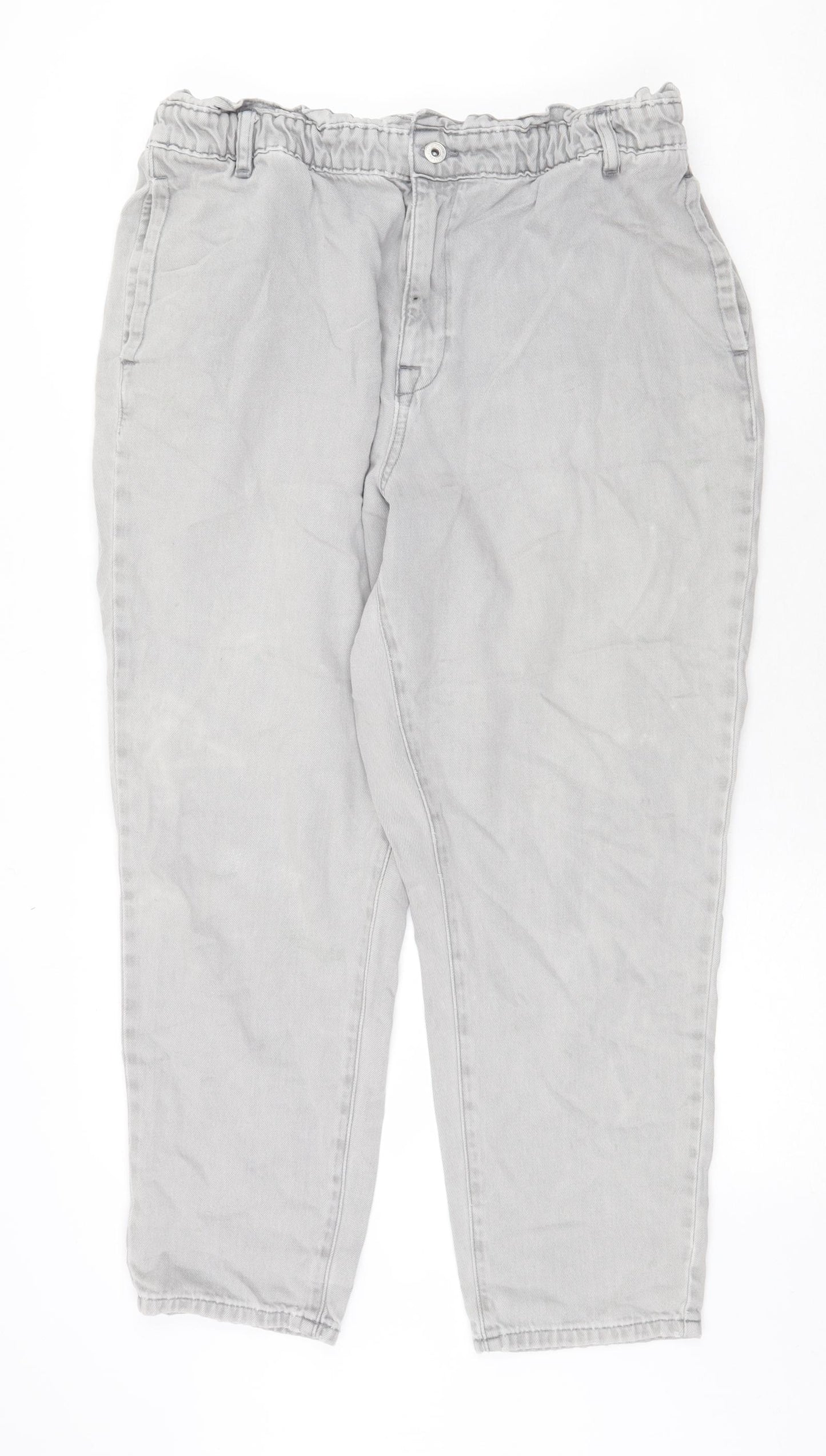 F&F Womens Grey Cotton Straight Jeans Size 18 Regular Zip