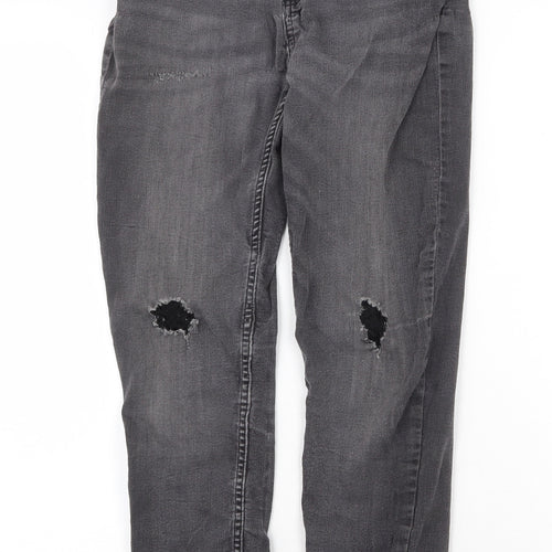 River Island Girls Grey Cotton Skinny Jeans Size 12 Years Regular Zip - Distressed
