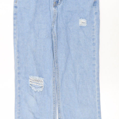 SheIn Girls Blue Cotton Straight Jeans Size 10-11 Years Regular Zip - Distressed