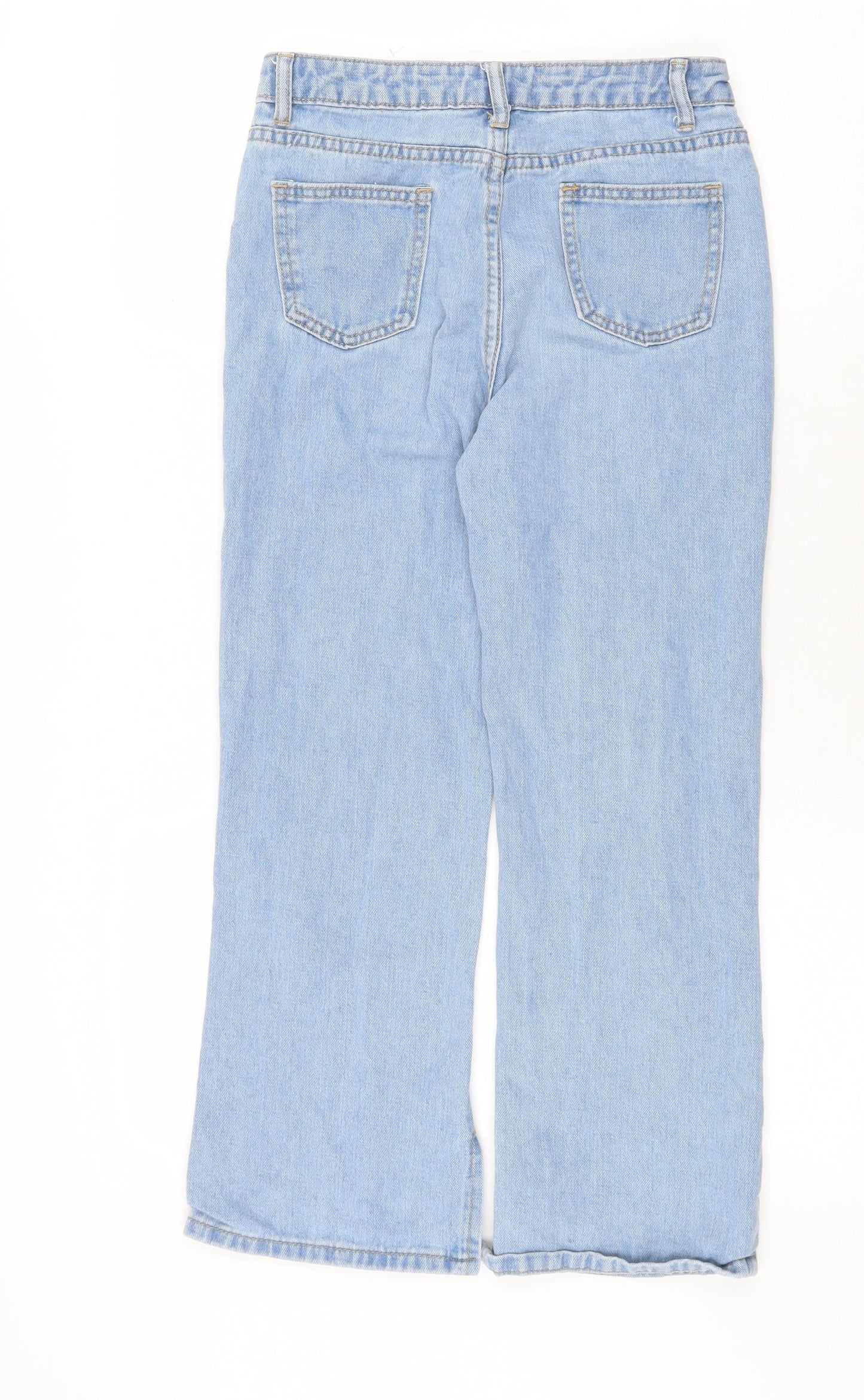 SheIn Girls Blue Cotton Straight Jeans Size 10-11 Years Regular Zip - Distressed