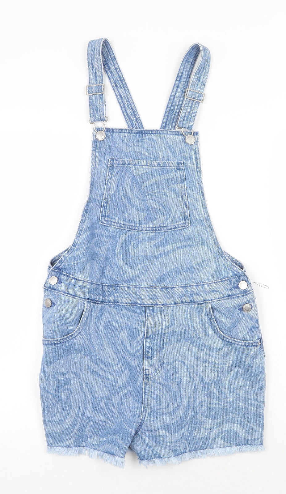 Marks and Spencer Girls Blue Geometric Cotton Dungaree One-Piece Size 13-14 Years Buckle