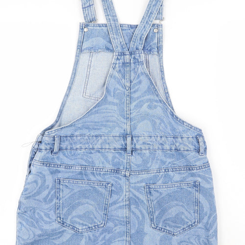 Marks and Spencer Girls Blue Geometric Cotton Dungaree One-Piece Size 13-14 Years Buckle